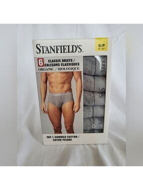Stanfield's Men's Gray Classic Organic Briefs - 6 Pack, Size Small, Sealed Box